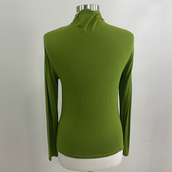 Soft Shirred-Seam Asparagus Draped Mock Neck Ruched Long Sleeve Top - Picture 12 of 16